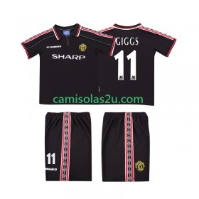 Camisolas de futebol Manchester United GIGGS 11 1999 Retro Criança Equipamento Alternativa 1998 Manga Curta